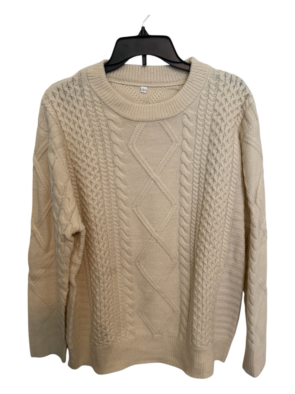 Women's Cream Cable Crewneck Sweater - Classic Knit